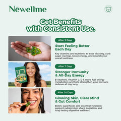 NEWELLME Super Greens Gummies greens blend with spirulina and kale for digestion.