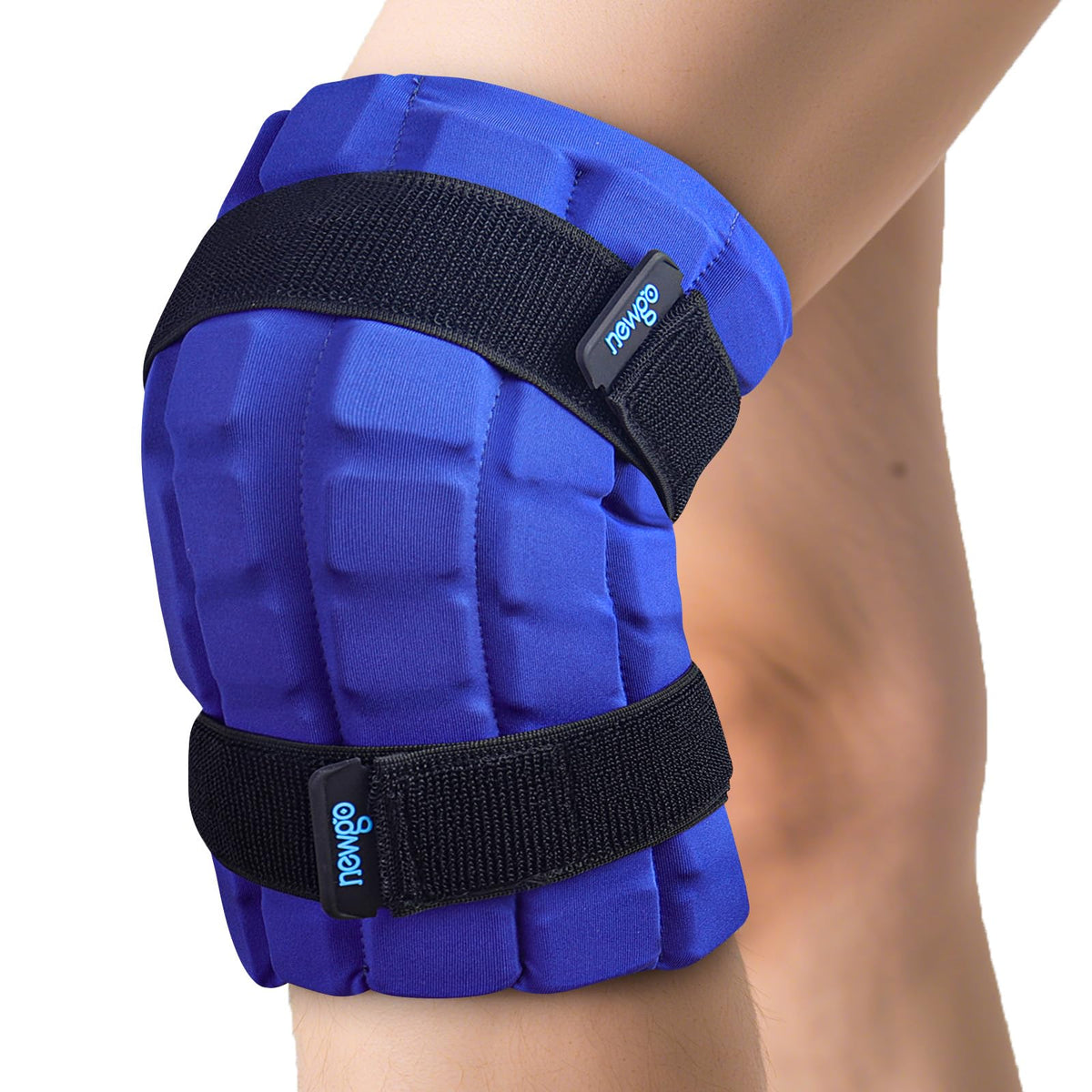 NEWGO knee ice pack showing two-hour therapy performance for post-op swelling relief.