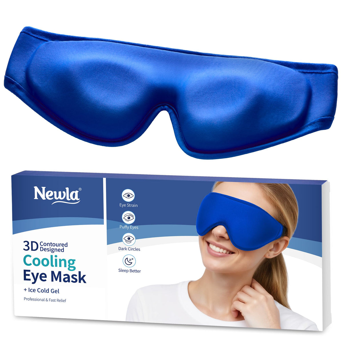 NEWLA cooling gel eye mask with full-eye coverage for puffy eyes and eye strain relief.