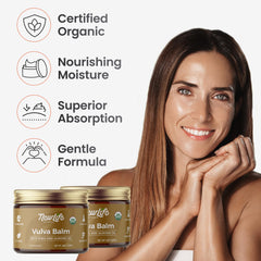 NewLife Naturals Olive Oil and Beeswax blend in Vulva Balm Butter nourishes delicate skin.