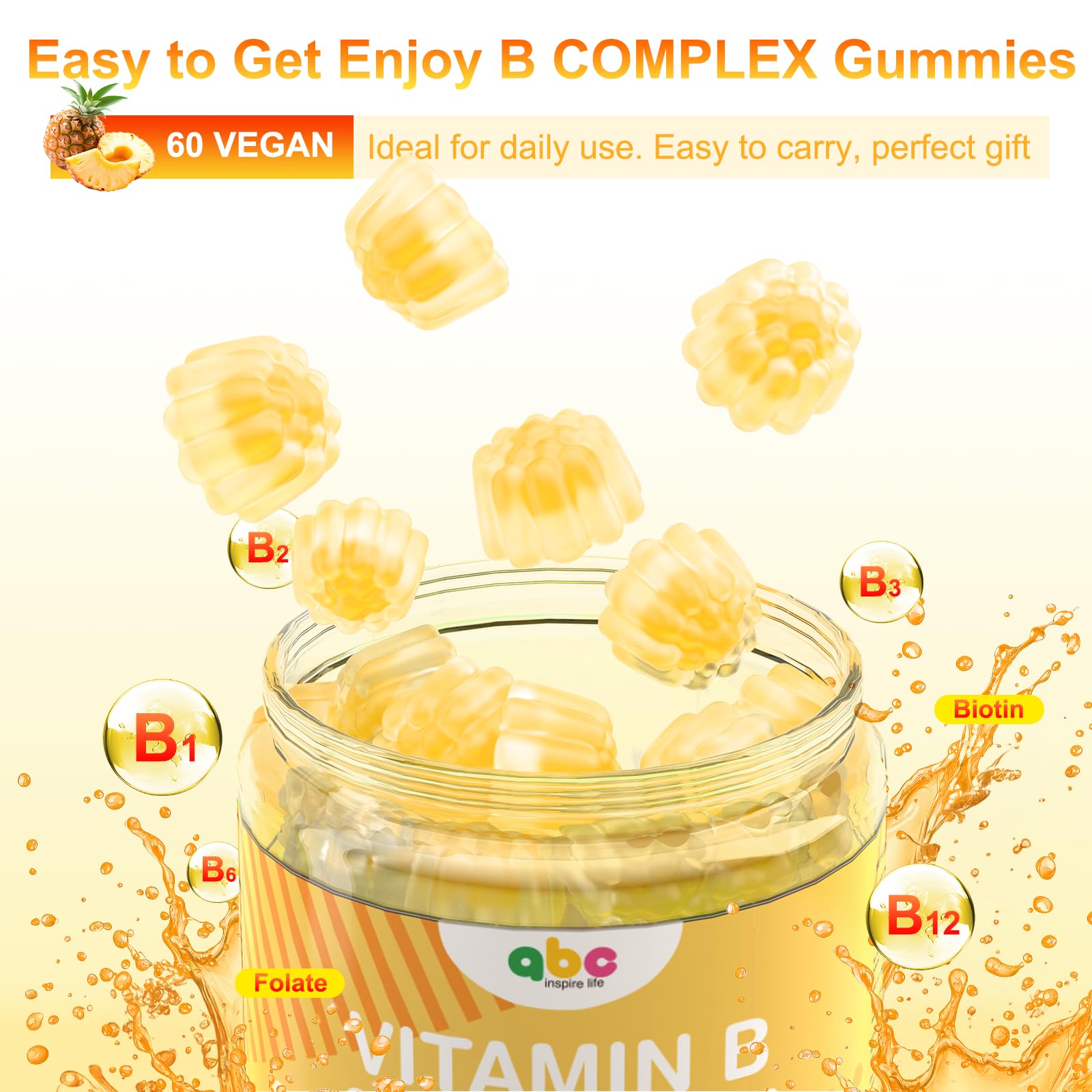 NEWOLITE B Complex gummies label highlights vegan and non-GMO formula.