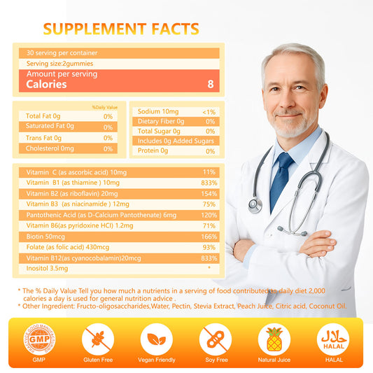 NEWOLITE B Complex gummies pineapple flavor, a delicious vegan non-GMO option.