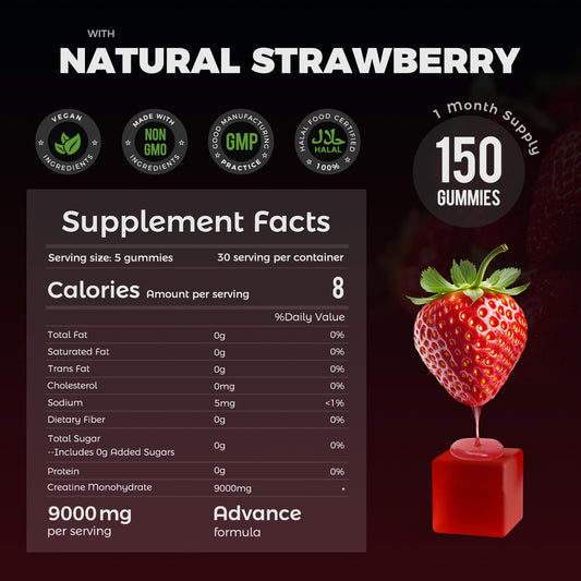NEWOLITE Creatine Monohydrate Gummies bottle back highlighting sugar-free and dietary attributes