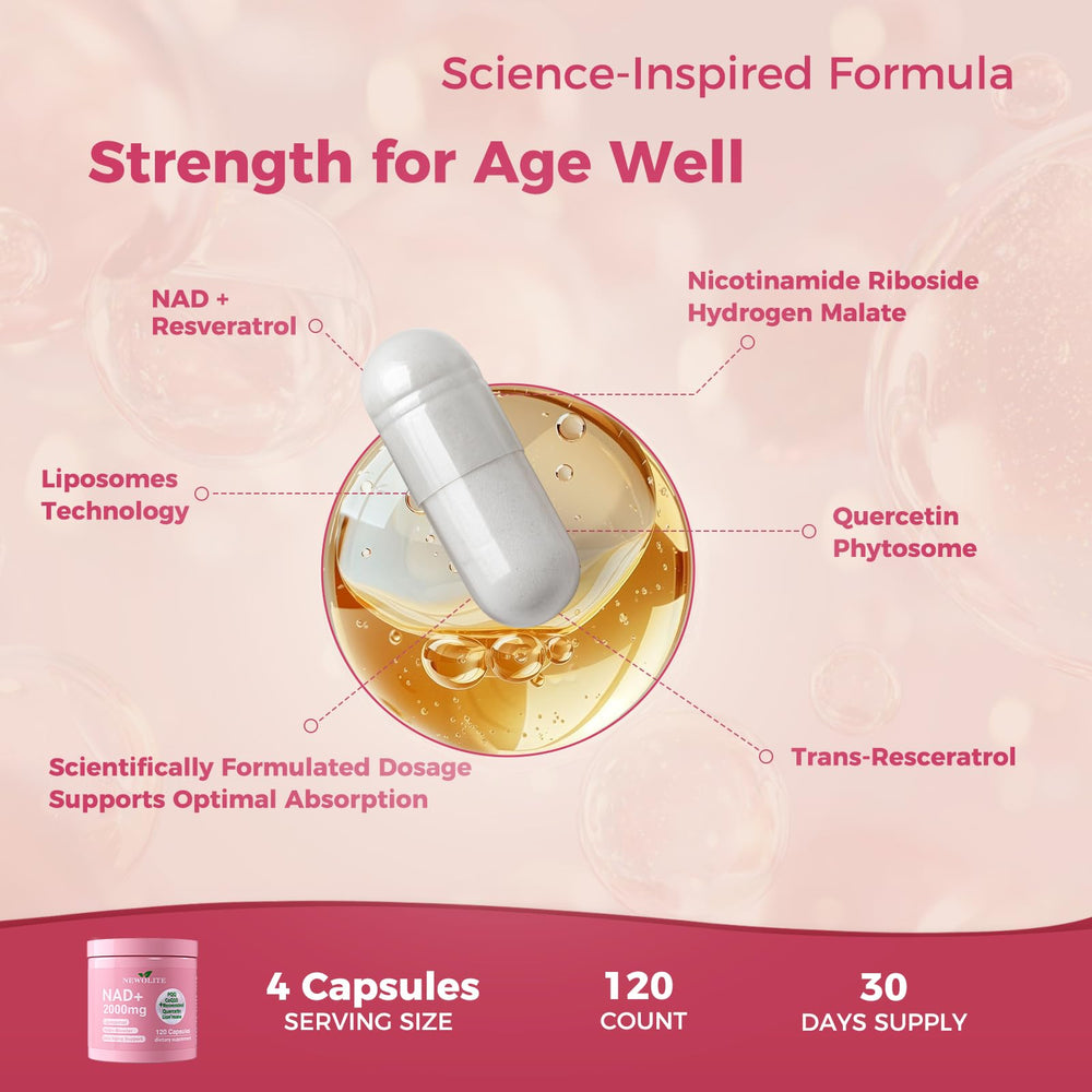 Newolite NAD+ label highlights key nutrients and serving size.