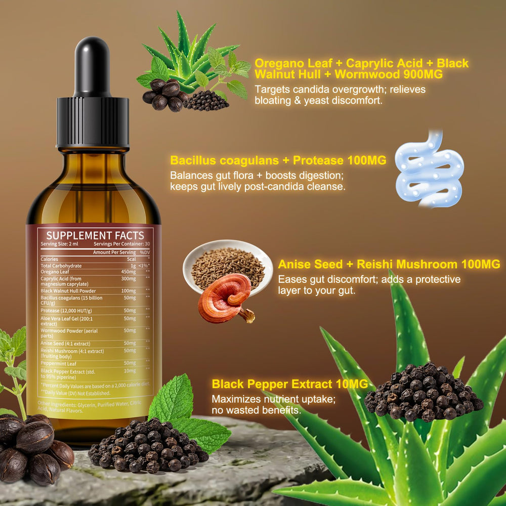 Newpie Candida Cleanse drops with dropper for easy daily dosing.