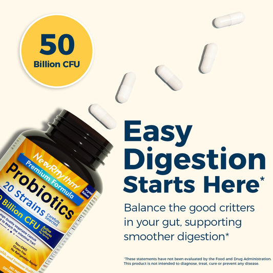 NewRhythm Probiotics bottle top highlights targeted release for stomach survival