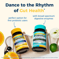 NewRhythm Probiotics non-GMO gluten-free badge confirms clean ingredients