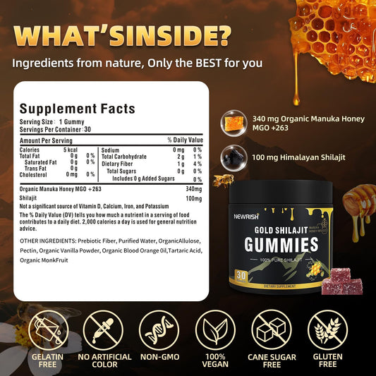 Newrish Shilajit honey sticks pairing: enhances natural nourishment alongside gummies.