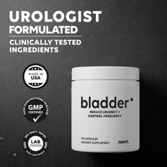 Newt Bladder Plus capsules closeup for convenient on-the-go urinary comfort.