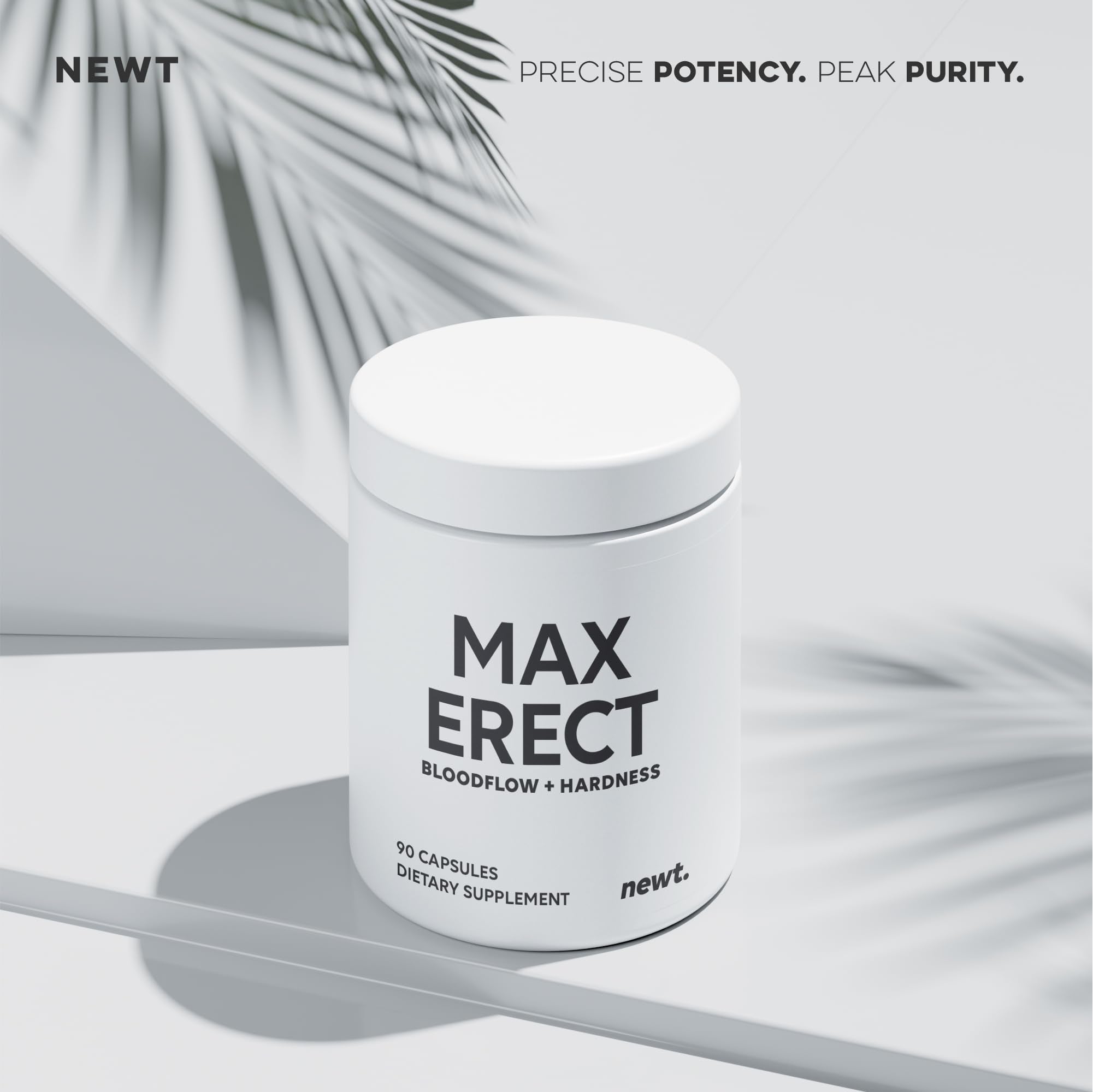 Newt Male Performance bottle back lists ingredients and daily use guidance.