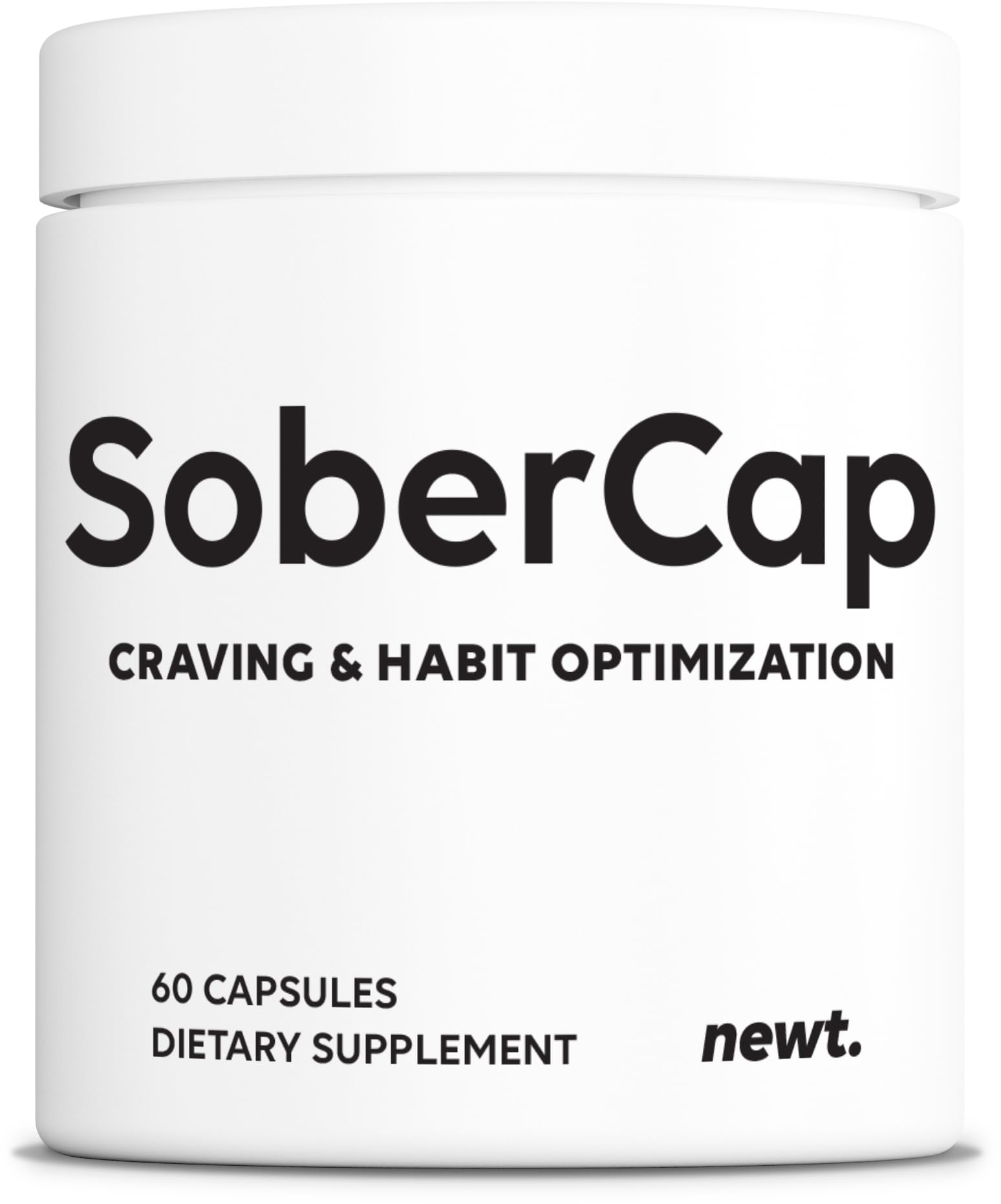 Newt SoberCap bottle close-up shows craving-control support in a tidy workspace.