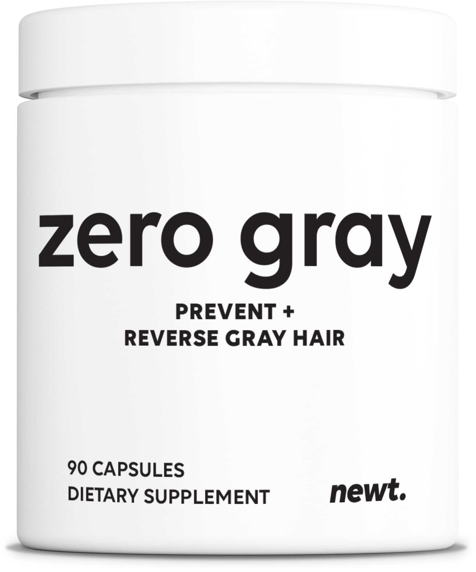 Newt ZERO GRAY bottle close-up highlighting catalase support for color.