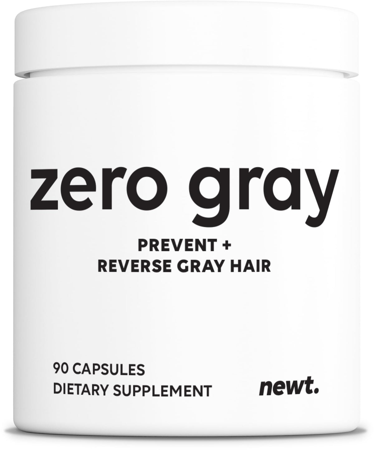 Newt ZERO GRAY bottle close-up highlighting catalase support for color.