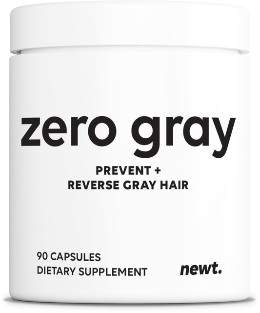 Newt ZERO GRAY bottle close-up highlighting catalase support for color.