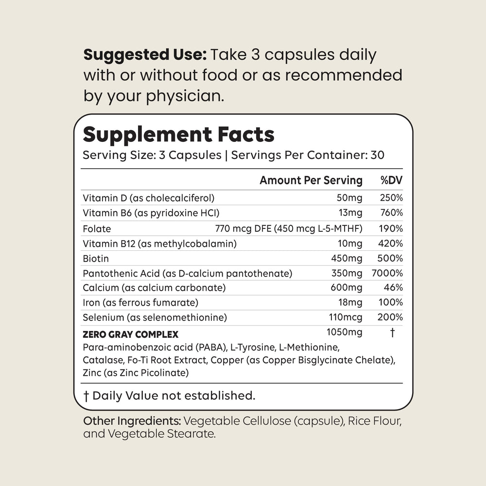 ZERO GRAY bottle pouring capsules for convenient daily use.