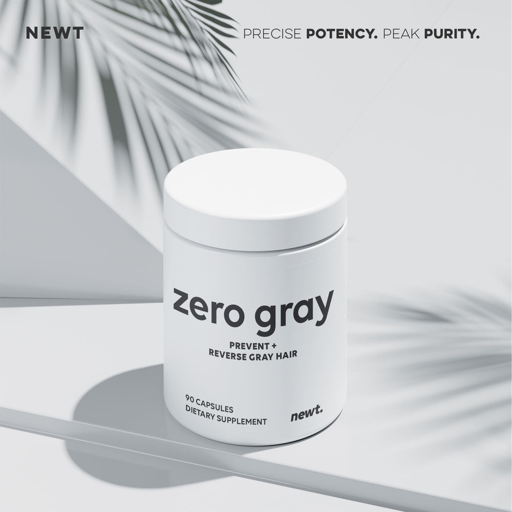 Ingredient icons for ZERO GRAY illustrate a vegetarian-friendly formula.