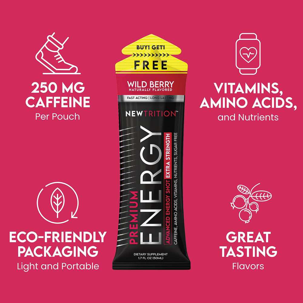 Closeup of NewTrition bottle label showing vitamins and caffeine blend