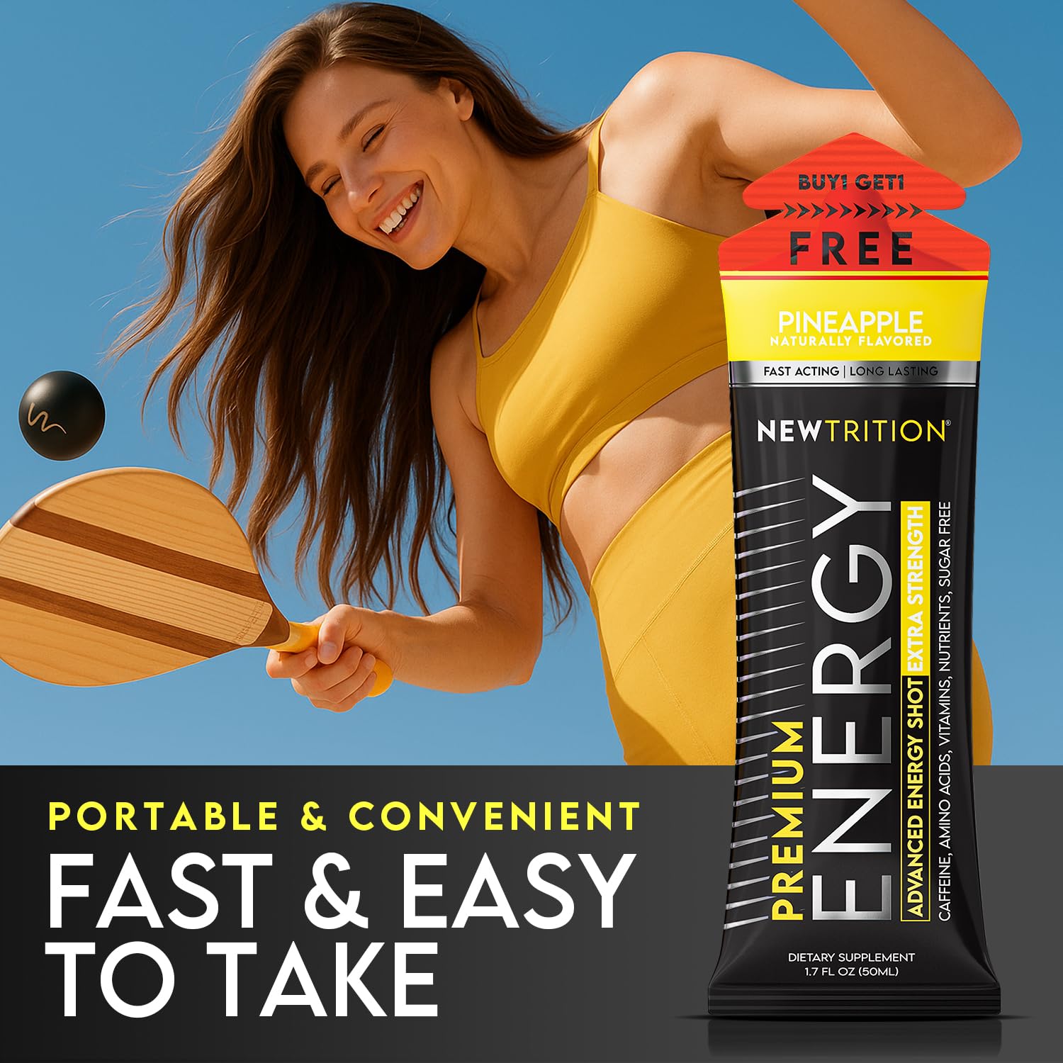NewTrition Energy Shot in a gym bag ready for training and workouts.