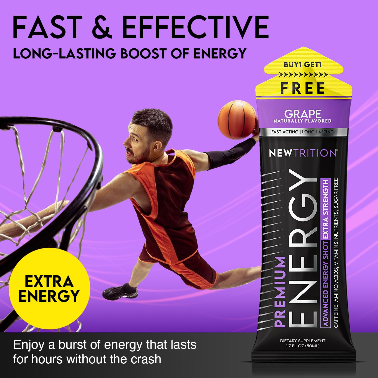 NewTrition energy shot being poured into a glass for zero-sugar energy