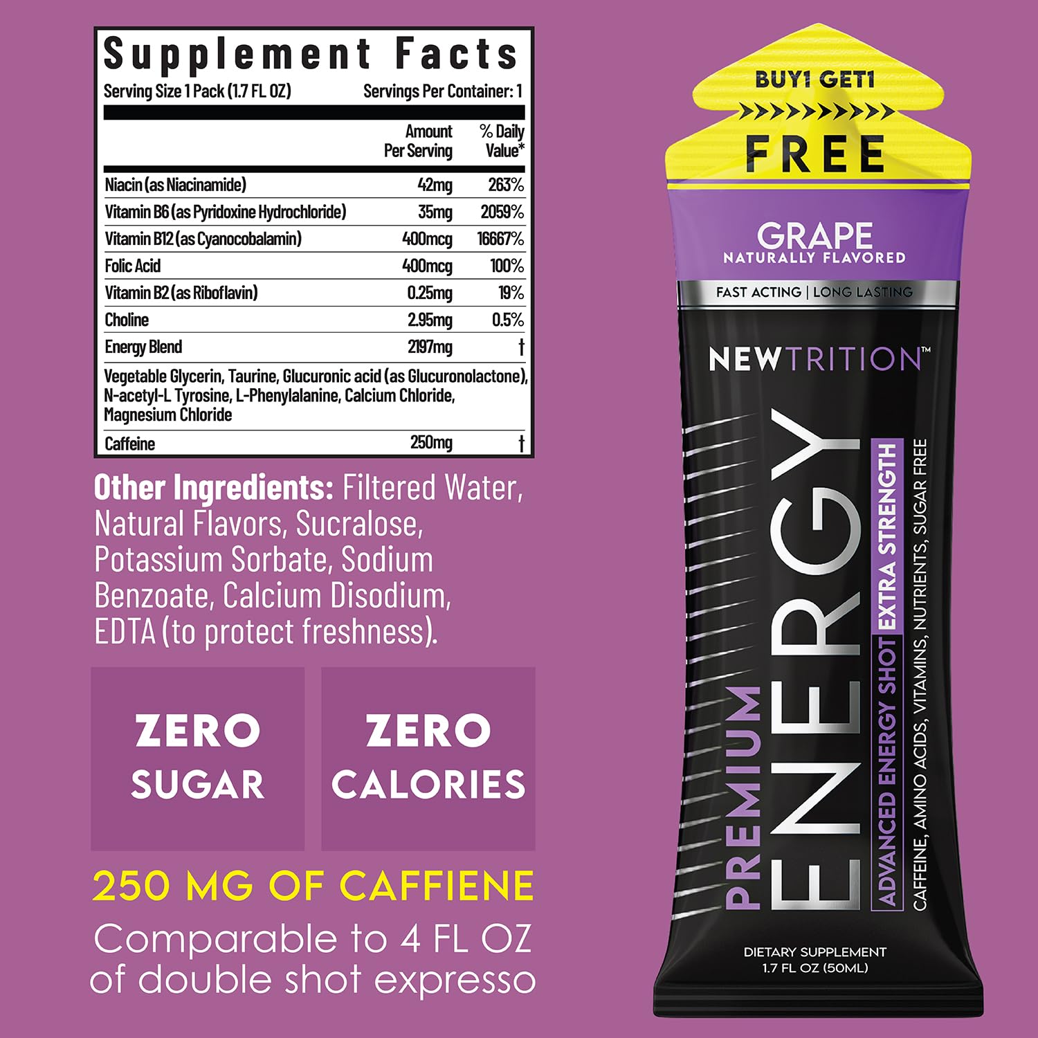 NewTrition blue raspberry energy shot bottle delivers quick, long-lasting alertness