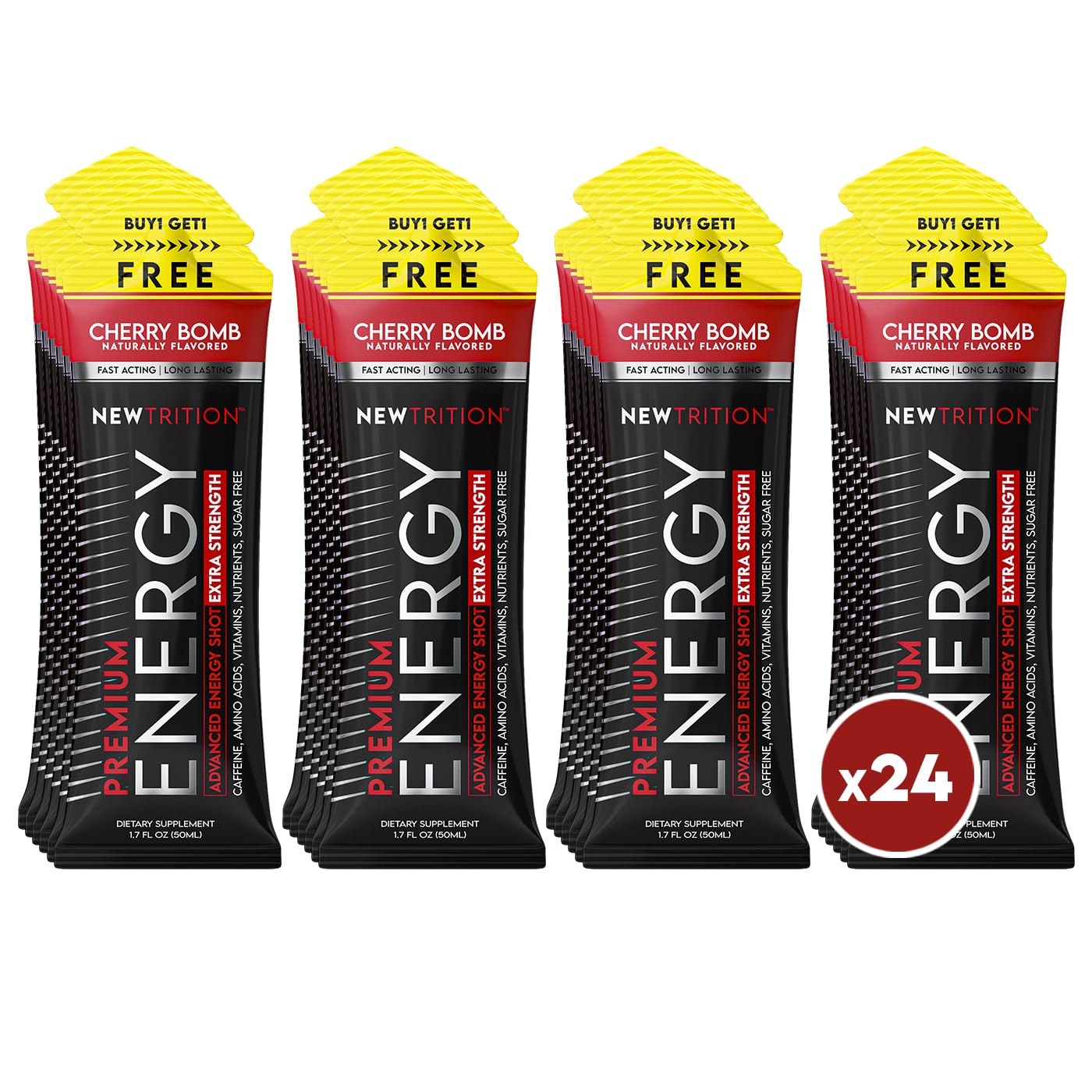 NewTrition Extra Strength Energy Shot Cherry Bomb bottle for a fast focus boost