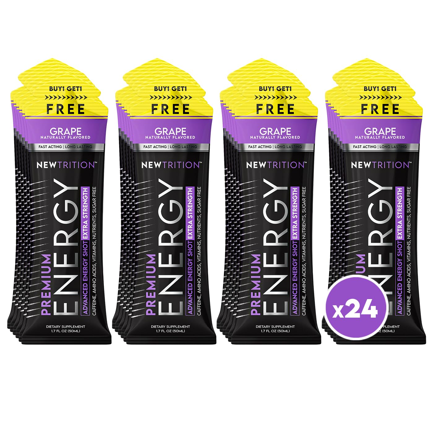 NewTrition Extra Strength Energy Shot grape bottle boosts focus and sustained energy
