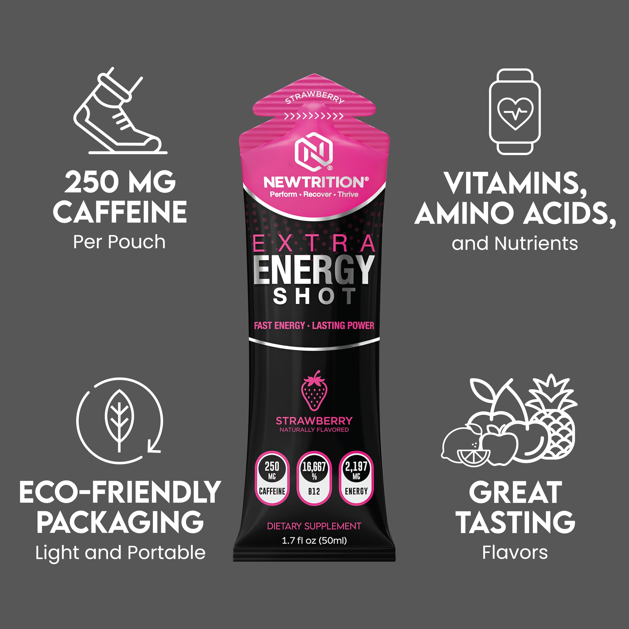 NewTrition extra strength energy shot grape bottle supports steady concentration for work