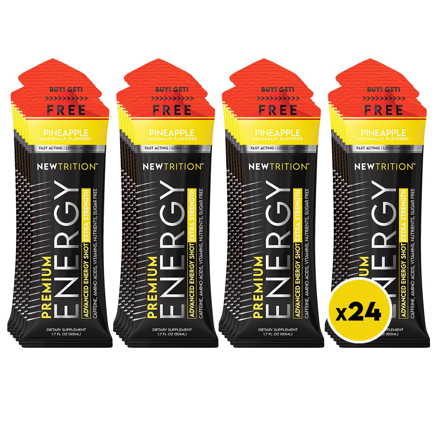 NewTrition Extra Strength Energy Shot pineapple bottle for quick focus on the go.