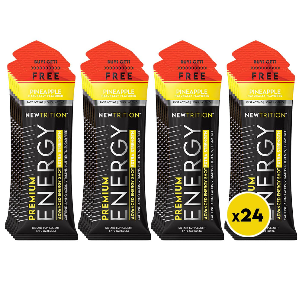 NewTrition Extra Strength Energy Shot pineapple bottle for quick focus on the go.