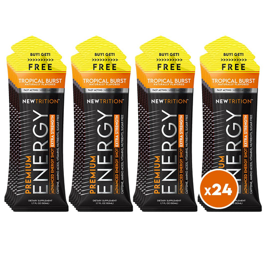 NewTrition Extra Strength Energy Shot Tropical Burst bottle boosts focus with zero calories
