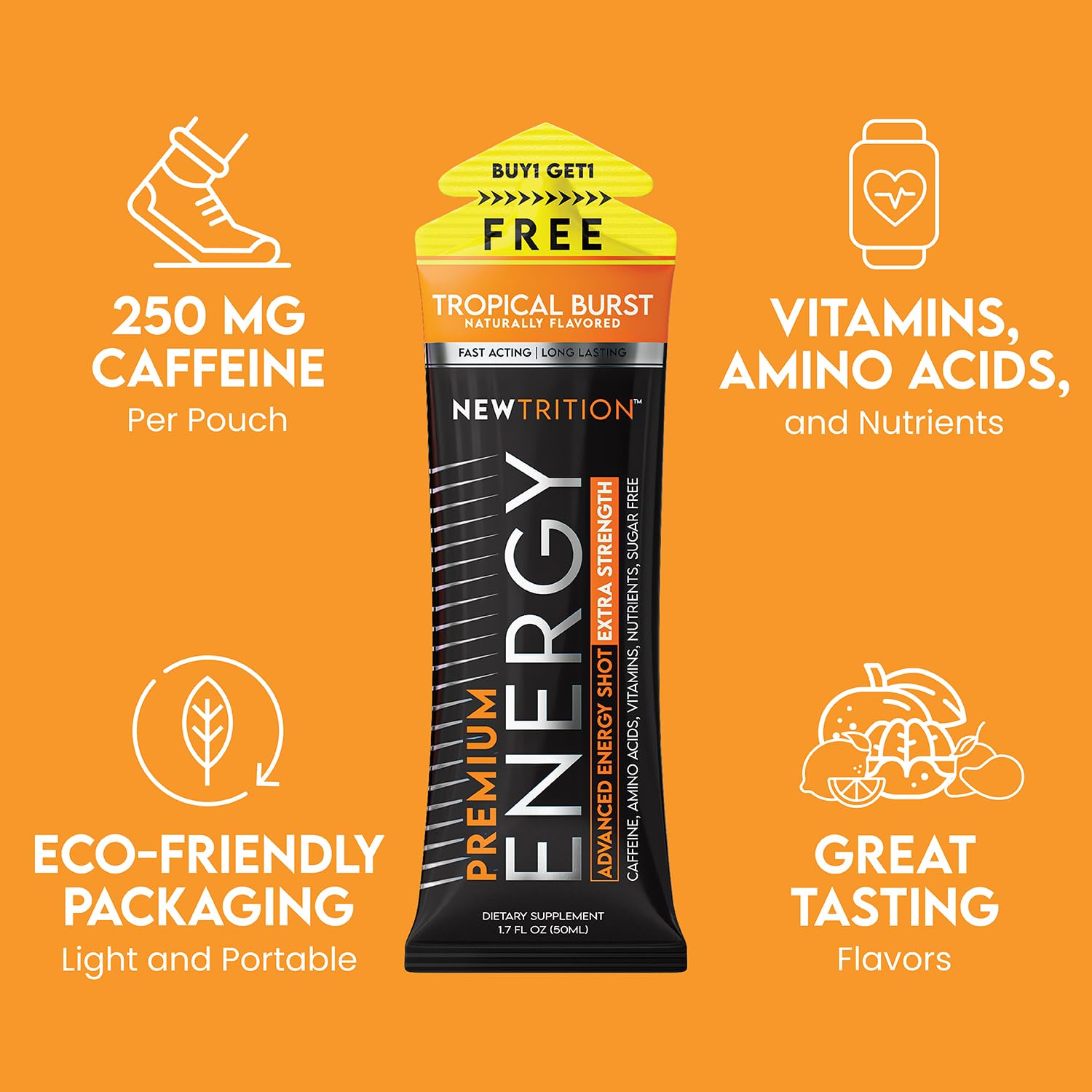 NewTrition Wild Berry energy shot bottle supports sustained concentration during workouts
