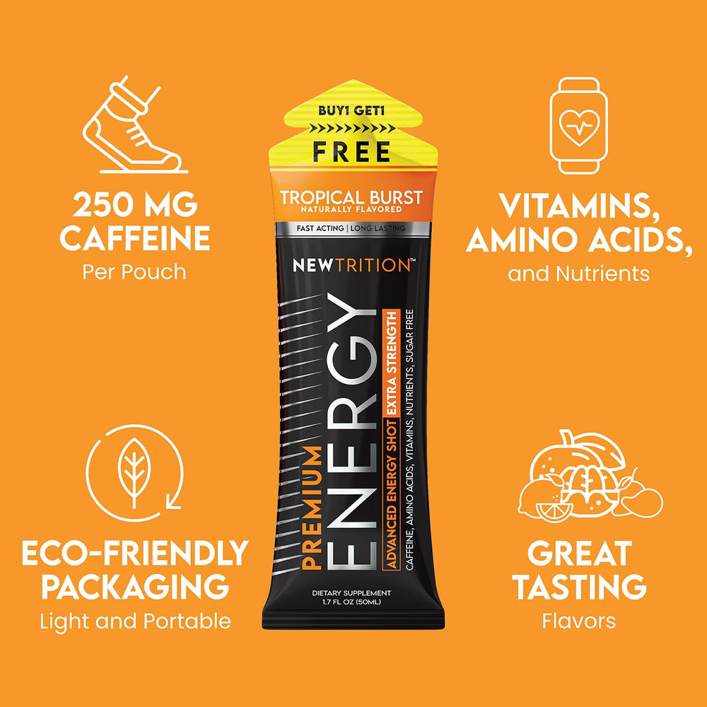 NewTrition Wild Berry energy shot bottle supports sustained concentration during workouts