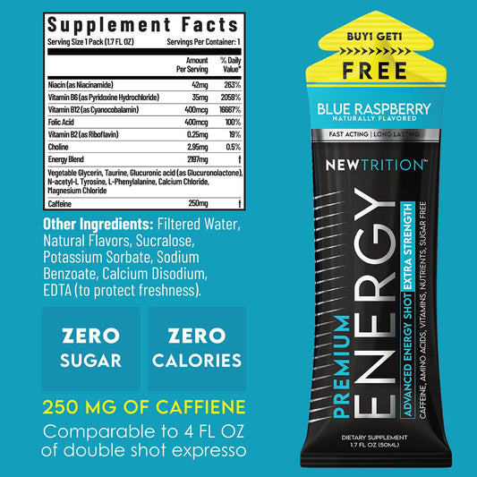 NewTrition Extra Strength Energy Shot wild-berry bottle sustains energy through tasks