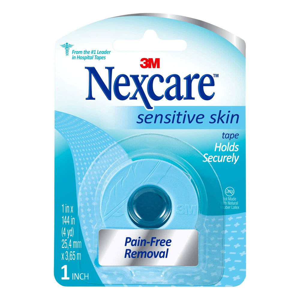 Nexcare Sensitive Skin Low Trauma Tape roll 1x4 for gentle securement on delicate skin.