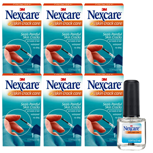 Nexcare Skin Crack Care bottle shows quick-drying liquid for cracked fingertips.
