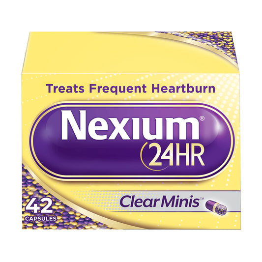 Nexium 24HR ClearMinis bottle front view for all-day protection in a compact pill