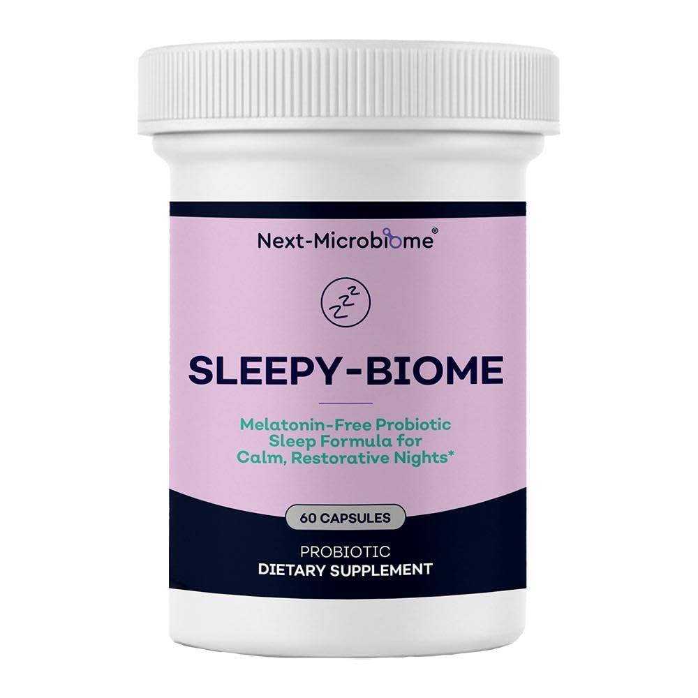 Sleepy-Biome bottle front view by NEXT-MICROBIOME for calm, melatonin-free sleep support