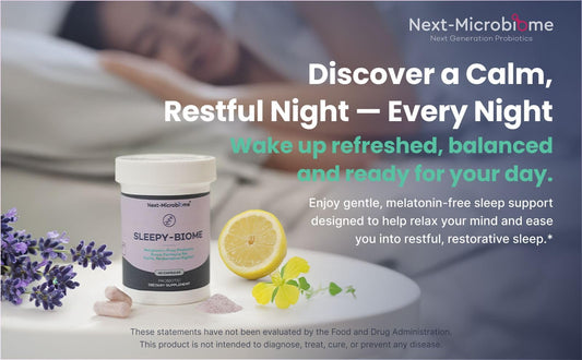 Sleepy-Biome capsules close-up highlighting non-melatonin sleep support