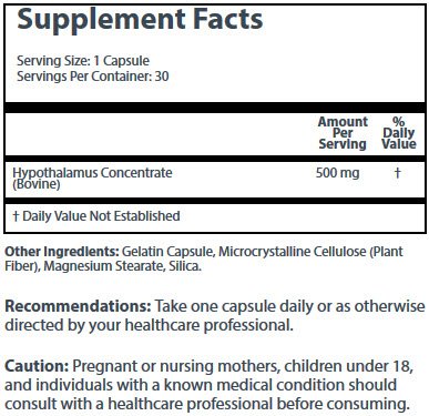 Next To Nature hypothalamus concentrate image highlighting 500 mg dosage and bottle.