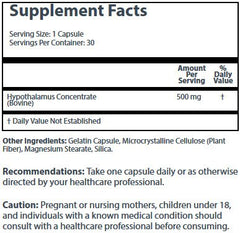 Next To Nature hypothalamus concentrate image highlighting 500 mg dosage and bottle.