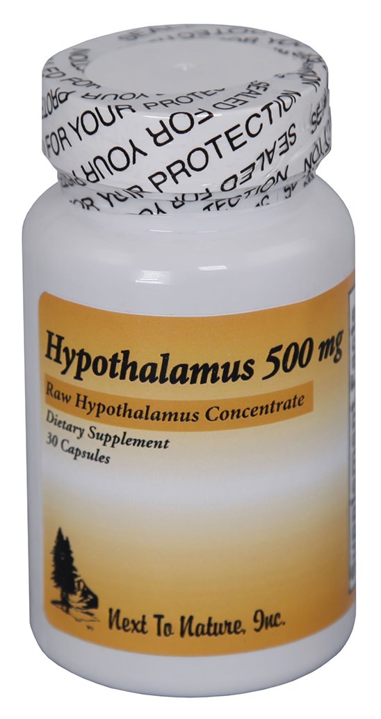Next To Nature Hypothalamus 500 mg bottle, bovine glandular concentrate for wellness routines.