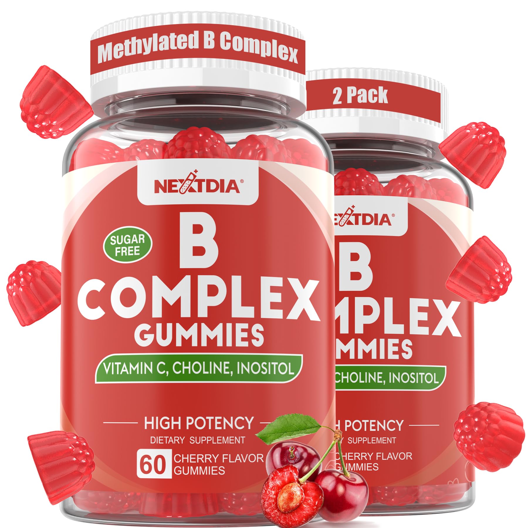 Nextdia 2-pack vitamin B complex gummies bottle for easy daily energy