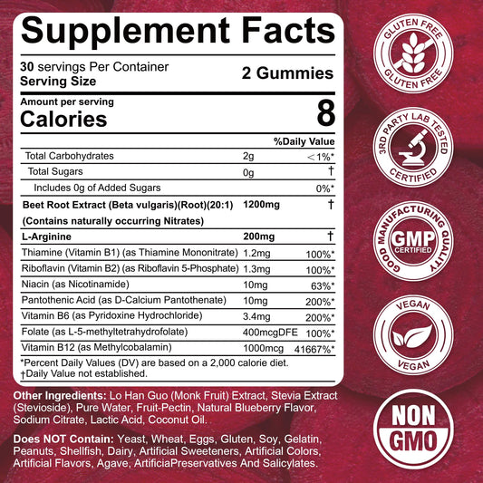 Nextdia Beet Root Gummies bottle close-up shows vibrant red chews for daily use.