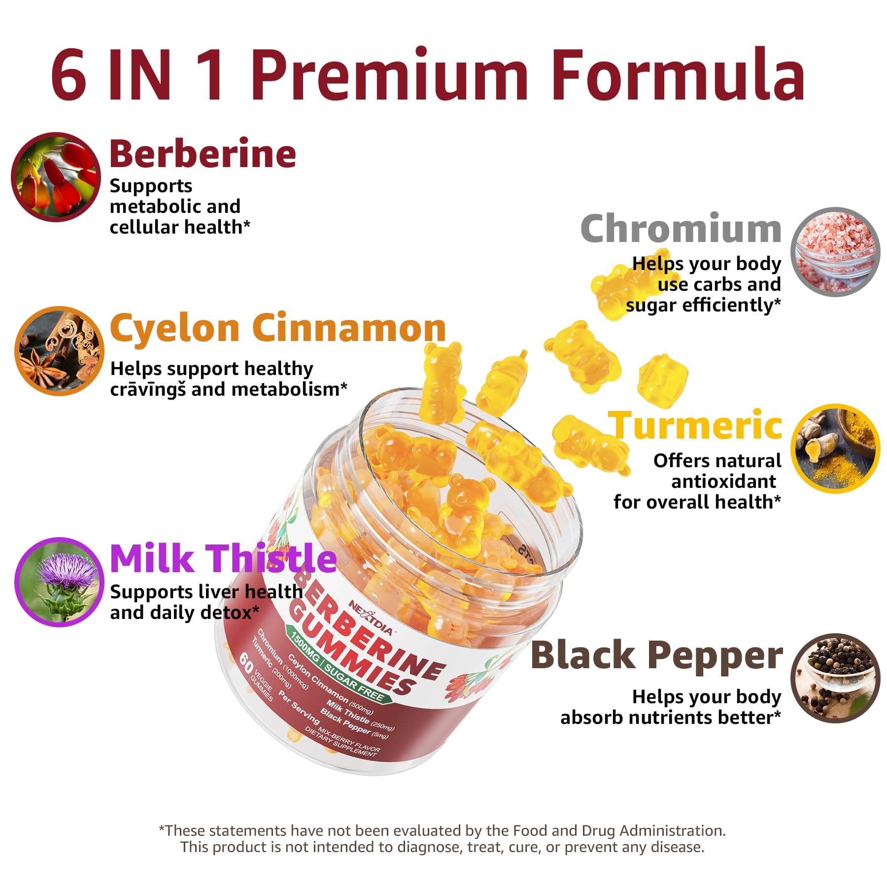 Nextdia Berberine Gummies cinnamon sticks image suggests natural GLP-1 support