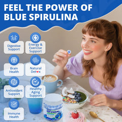 Nextdia Blue Spirulina Gummies vegan, gluten-free, dairy-free packaging on display.