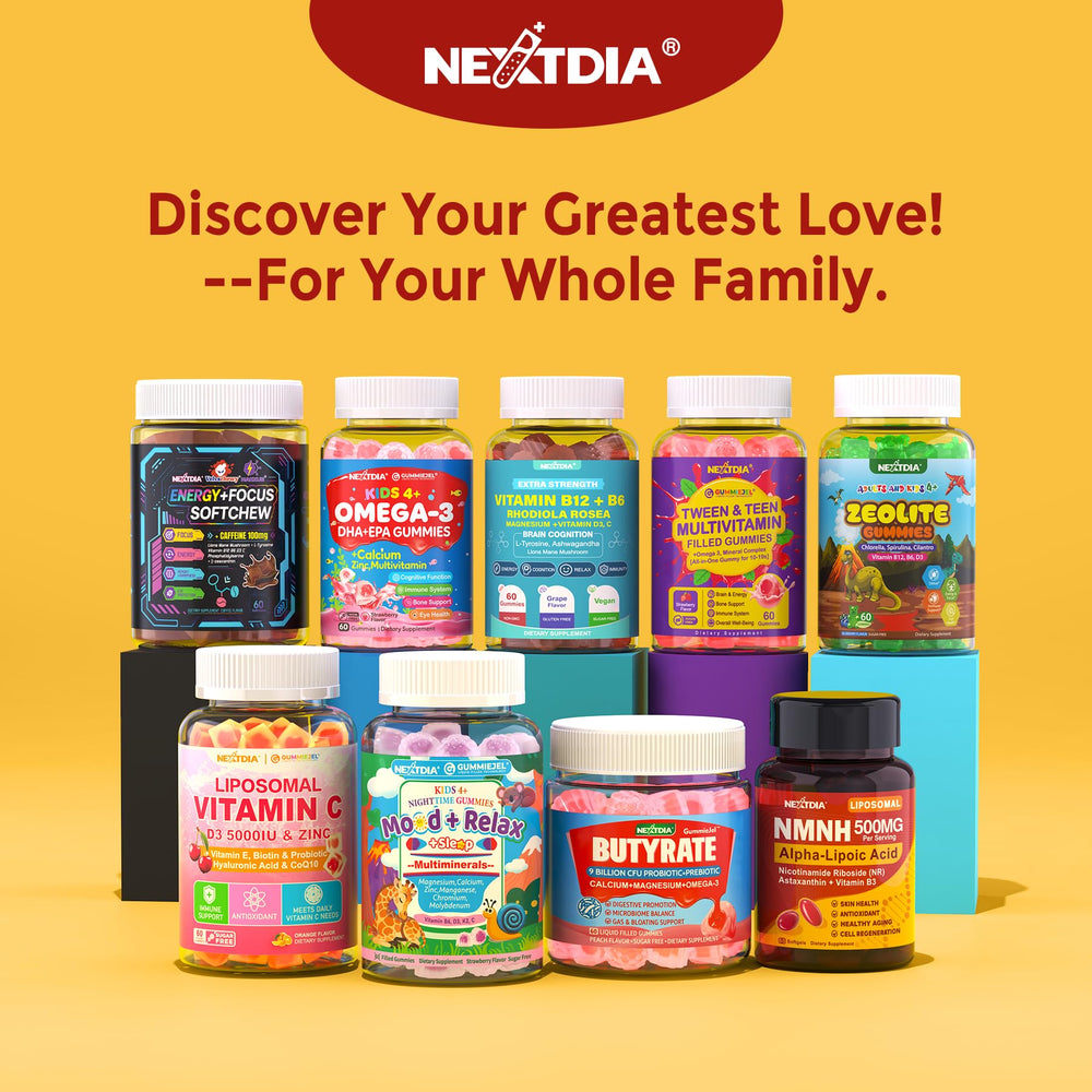 Nextdia bottle packaging hero image communicates clean label and promise.