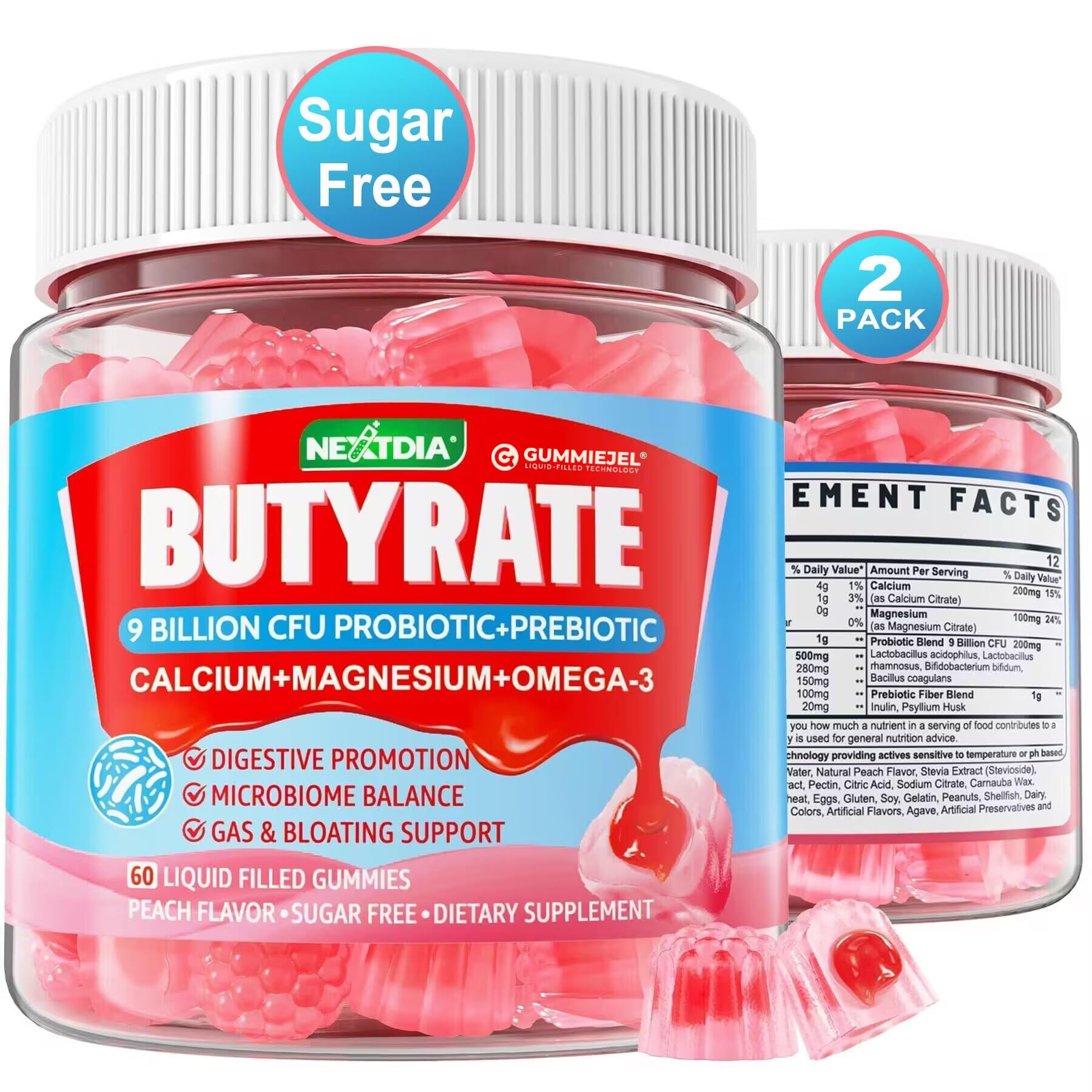 Nextdia Butyrate Gummies outer layer close-up, sugar-free and easy to chew.