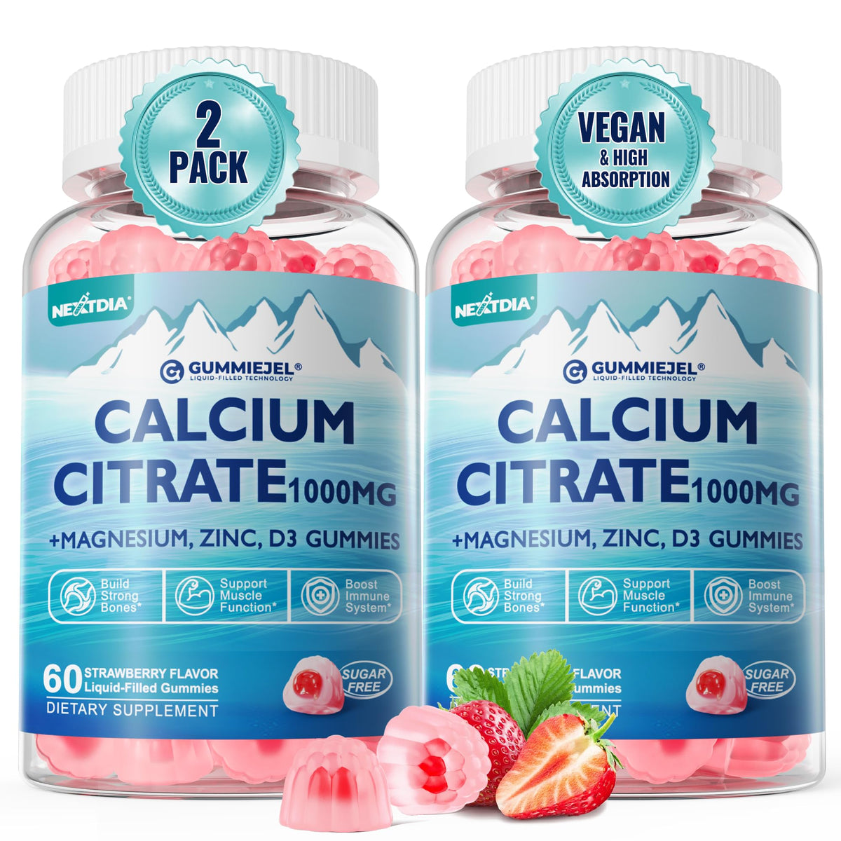 Nextdia calcium citrate 1000mg bottle close-up highlighting bone support