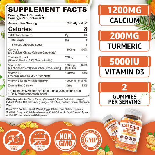 Nextdia calcium turmeric gummies on plate showing bite-sized chewables