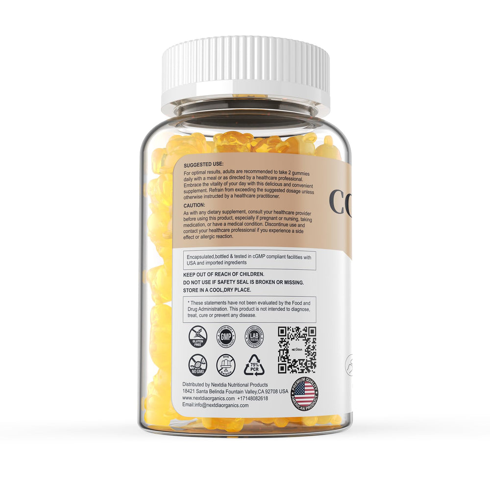 Nextdia Cod Liver Oil Gummies bottle on shelf signals gluten-free, non-GMO formulation